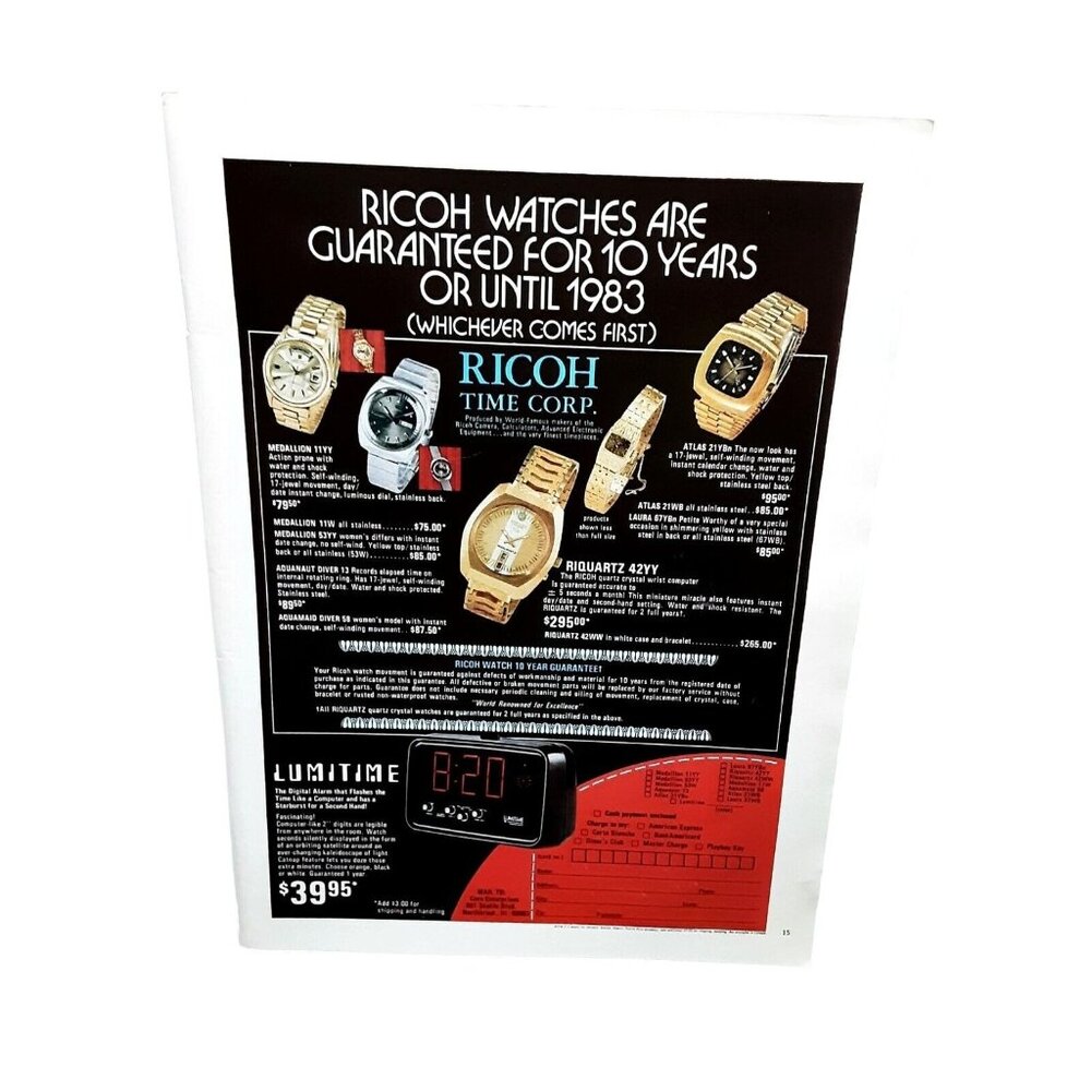 1973 Ricoh Watches Original Vintage Print Ad